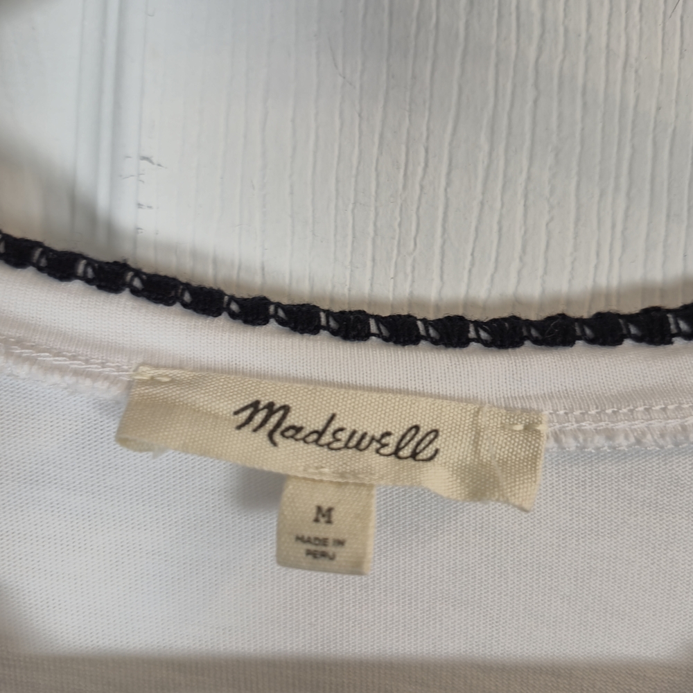 Madewell White Ric Rac Trim Ruched Side Cap Sleeve Tee M - Picture 6 of 6
